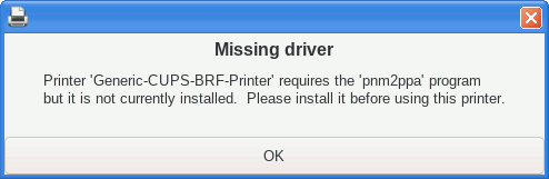 Missing driver dialog