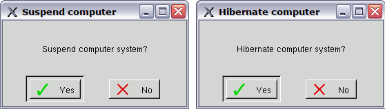 Suspend and hibernate dialog